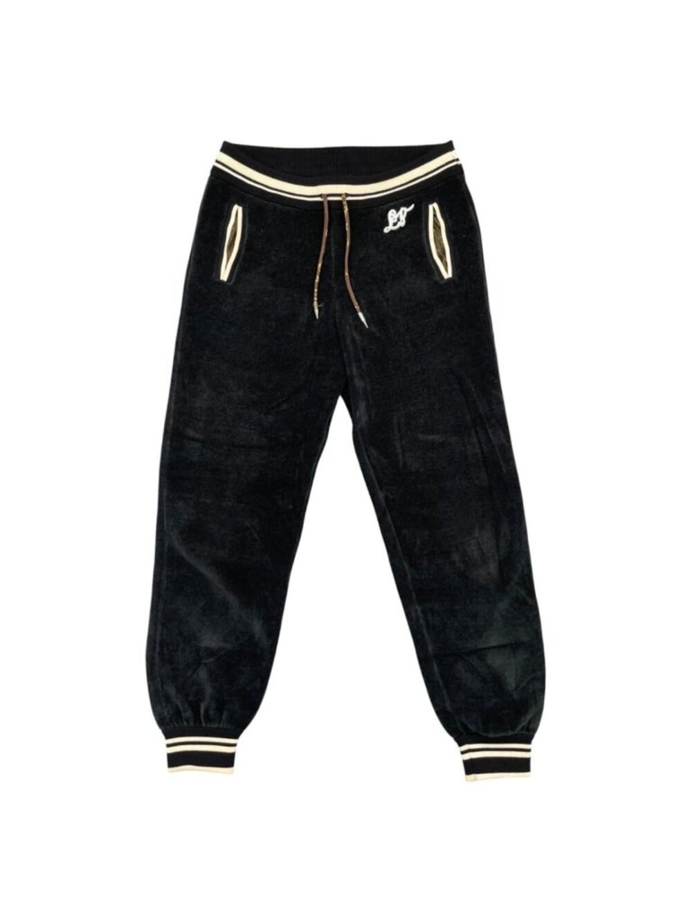 Louis Vuitton Sweatpants Drawstring Logo Embroidery Monogram Black Pants S